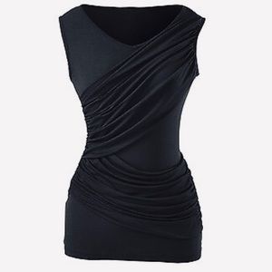 CAbi Double Drape Black Sleeveless Tee- Size Small